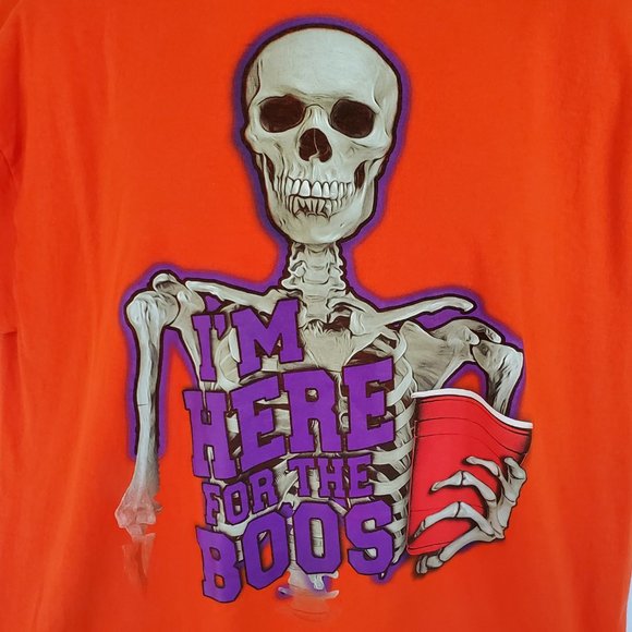 Halloween Skeleton Orange Graphic T Shirt Size XL I'm Here For The Boos - Picture 2 of 7